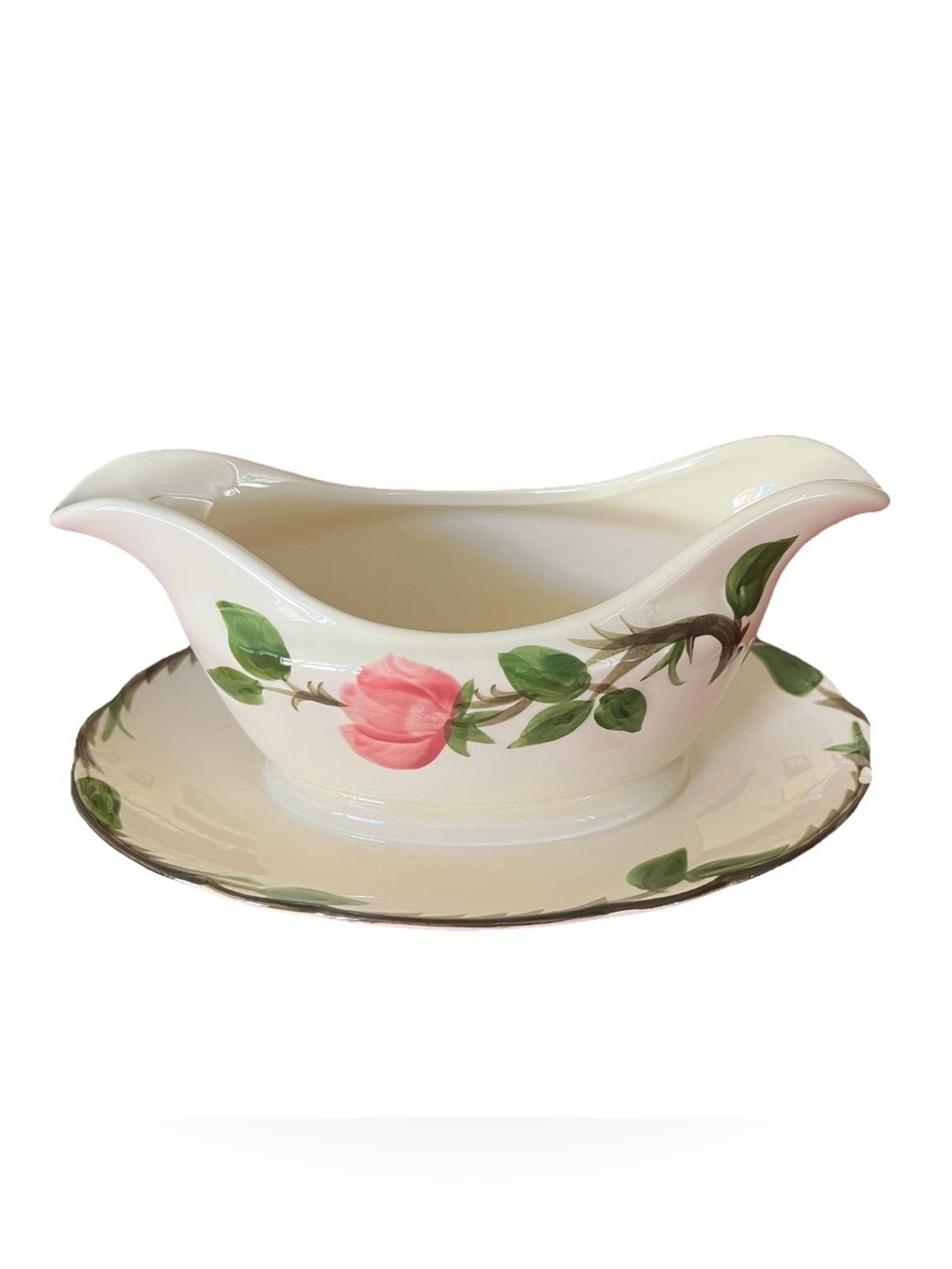 Vintage Franciscan Desert Rose Gravy Boat Attached Underplate USA AS IS